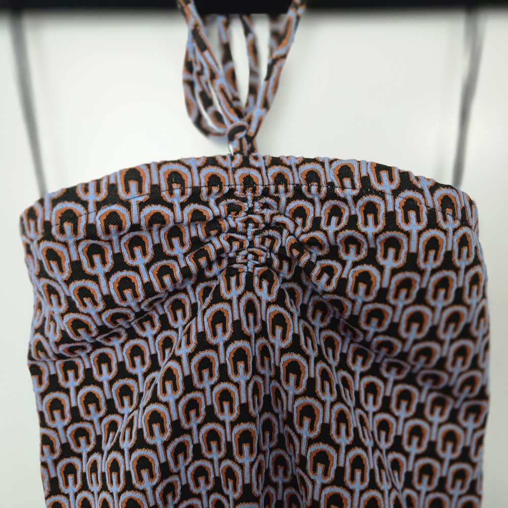 NWT Zara Halter Bodysuit With Mod Pattern Center Tie And Rouching - Picture 8 of 12